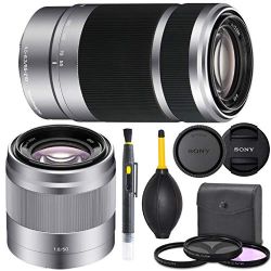 Sony E 50mm f/1.8 OSS Lens (SEL50F18) + Sony E 55-210mm f/4.5-6.3 OSS Lens (SEL55210) (Silver) + AOM Pro Starter Combo