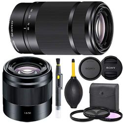 Sony E 50mm f/1.8 OSS Lens (SEL50F18) + Sony E 55-210mm f/4.5-6.3 OSS Lens (SEL55210) (Black) + AOM Pro Starter Combo - International Version (1 Year AOM Warranty)