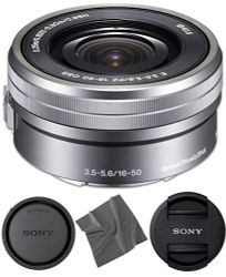 Sony E PZ 16-50mm OSS: (SELP1650) Sony E PZ 16-50mm f/3.5-5.6 OSS Lens (Silver) + AOM Pro Starter Bundle Kit Combo - International Version (1 Year AOM Warranty)