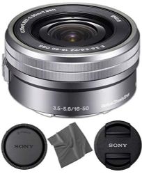 Sony E PZ 16-50mm OSS: (SELP1650) Sony E PZ 16-50mm f/3.5-5.6 OSS Lens (Silver) + AOM Pro Starter Bundle Kit Combo - international Version (1 Year AOM Warranty)