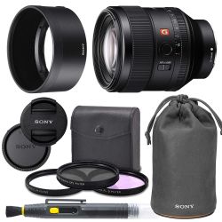 Sony FE 85mm f/1.4 GM Lens with AOM Pro Kit. Includes: Lens Pouch, UV Filter, Circular Polarizing Filter, Fluorescent Day Filter, Sony Lens Hood, Front & Rear Caps