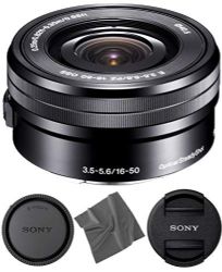 Sony SELP1650 16-50mm OSS Lens: Sony E PZ 16-50mm f/3.5-5.6 OSS Lens (Black) + AOM Pro Starter Bundle Kit Combo - International Version (1 Year AOM Warranty)