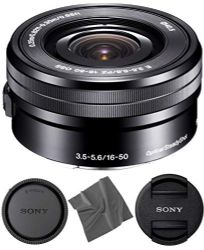 Sony SELP1650 16-50mm OSS Lens: Sony E PZ 16-50mm f/3.5-5.6 OSS Lens (Black) + AOM Pro Starter Bundle Kit Combo - international Version (1 Year AOM Warranty)