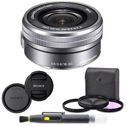 Sony SELP1650 16-50mm Power Zoom Lens (Silver) + 8PC Kit includes 3 Piece Filter Kit (UV-CPL-FLD) + Front & Rear Lens Caps + Cleaning Pen - Sony E PZ 16-50mm f/3.5-5.6 OSS Lens