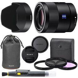 Sony Sonnar T FE 55mm f/1.8 ZA Full Frame Lens with AOM Pro Kit. includes: UV Filter, Circular Polarizing Filter, Fluorescent Day Filter, Sony Lens Hood, Front & Rear Caps