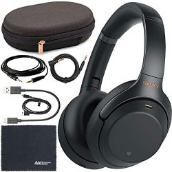 Sony WH-1000XM3 Wireless Noise-Canceling Over-Ear Headphones (Black) WH1000XM3/B + AOM Bundle - International Version (1 Year AOM Warranty)