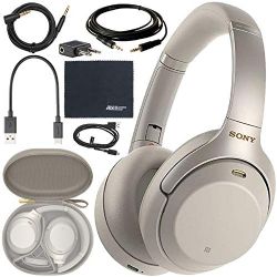 Sony WH-1000XM3 Wireless Noise-Canceling Over-Ear Headphones (Silver) WH1000XM3/S + AOM Bundle - International Version (1 Year AOM Warranty)