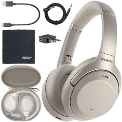 Sony WH-1000XM3 Wireless Noise-Canceling Over-Ear Headphones (Silver) WH1000XM3/S + AOM Bundle - International Version (1 Year AOM Warranty)