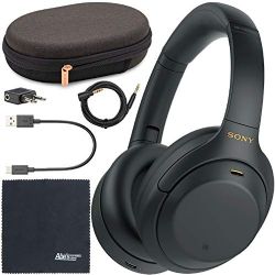 Sony WH-1000XM4 Wireless Noise-Canceling Over-Ear Headphones WH1000XM4/B (Black) + AOM Starter Bundle: international Version