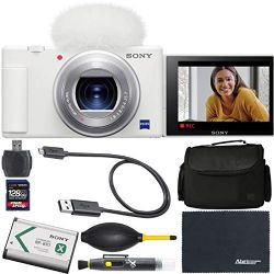 Sony ZV-1 Digital Camera (White, DCZV1/W) + ZoomSpeed 128GB High Speed SDXC Memory Card + AOM Pro Bundle - International Version