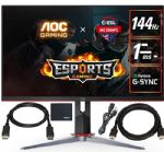 AOC 27G2 27" Frameless Gaming IPS Monitor, FHD 1080P, 1ms 144Hz, Adaptive-Sync, Height Adjustable + HDMI Cable + DisplayPort Cable + ZoomSpeed Cleaning Cloth Monitor Bundle