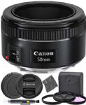 Canon EF 50mm f1.8 STM: (0570C002) Nifty Fifty EF 50 mm f/1.8 Stepper Motor Full Frame Prime Lens + AOM Pro Starter Kit - International Version (1 Year AOM Warranty)