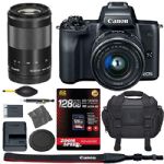 Canon EOS M50: 4K Mirrorless Digital Camera with 15-45mm & 55-200mm STM Lenses (Black) (2680C011) + 128GB AOM Pro Kit: International Version (1 Year AOM Warranty)