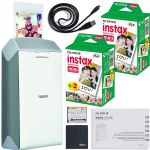 Fujifilm instax Share Smartphone Printer SP-2 (Silver) + Fujifilm Instax Mini Twin Pack Instant Film (40 Shots) + AOM Microfiber Cloth Bundle Kit