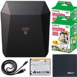 Fujifilm instax Share Smartphone Printer SP-3 (Black - 16558126) + Fujifilm Instax Mini Twin Pack Instant Film (40 Shots) + AOM Microfiber Cloth Bundle Kit