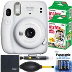 FUJIFILM Mini 11 Instant Film Camera (Ice White, 16654798) + Film Value Pack (40 Sheets) + AOM Starter Bundle