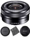 Sony SELP1650 16-50mm OSS Lens: Sony E PZ 16-50mm f/3.5-5.6 OSS Lens (Black) + AOM Pro Starter Bundle Kit Combo - International Version (1 Year AOM Warranty)