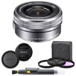 Sony SELP1650 16-50mm Power Zoom Lens (Silver) + 8PC Kit Includes 3 Piece Filter Kit (UV-CPL-FLD) + Front & Rear Lens Caps + Cleaning Pen - Sony E PZ 16-50mm f/3.5-5.6 OSS Lens