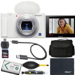 Sony ZV-1 Digital Camera (White, DCZV1/W) + ZoomSpeed 128GB High Speed SDXC Memory Card + AOM Pro Bundle - International Version